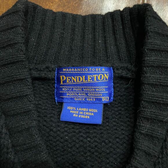 Pendleton Vintage Wool Knit Aztec Southwestern Zip Up Sweater Black Red Men's XL - Picture 7 of 9